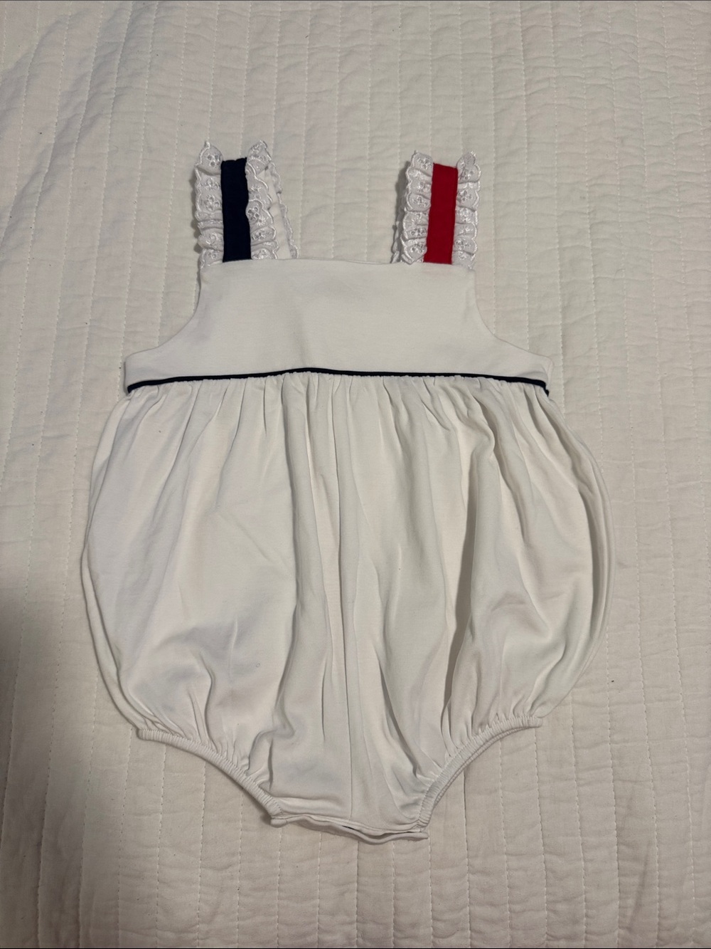 EUC TBBC White Baby Bubble Romper with Red & Navy Size 2T